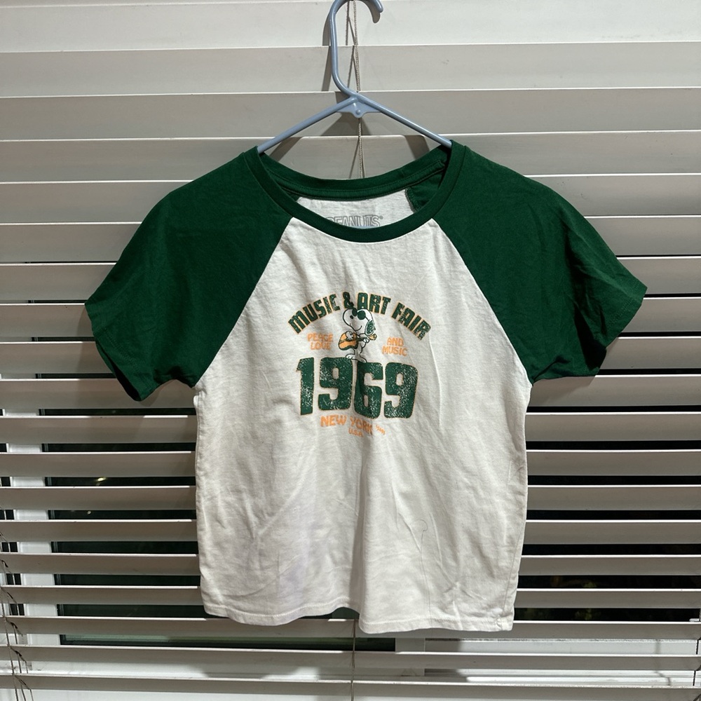 Peanuts Green and White Raglan Tee